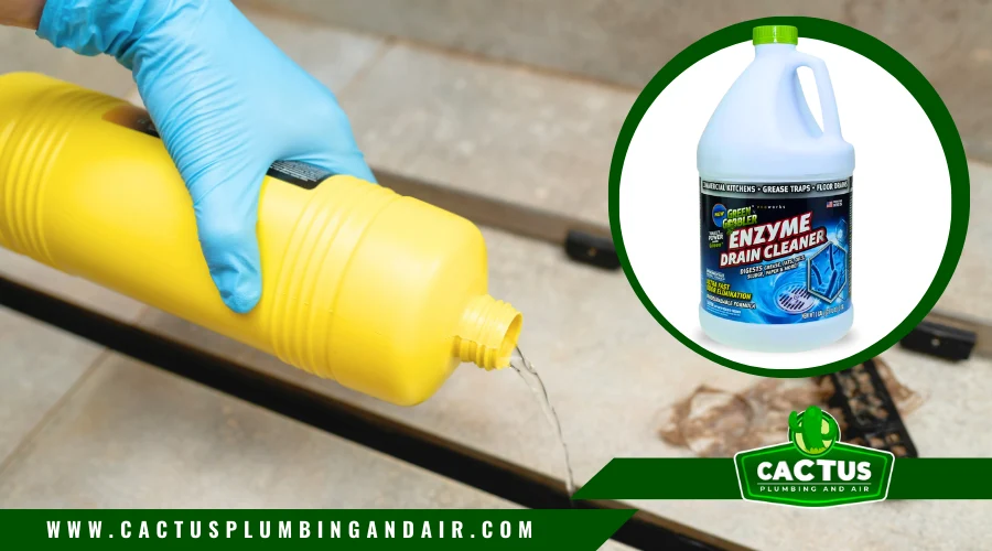 Enzyme-based drain cleaner for shower drains