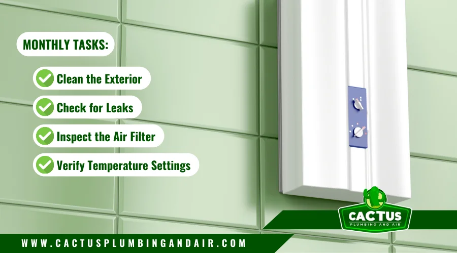 Tankless water heater monthly maintenance checklist