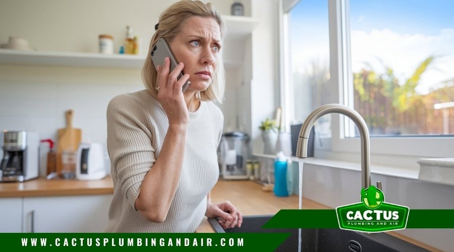 Homeowner contacting plumber