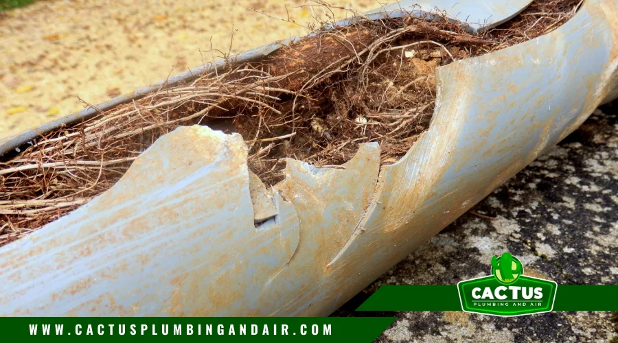 Tree roots growing into sewer pipe causing blockage