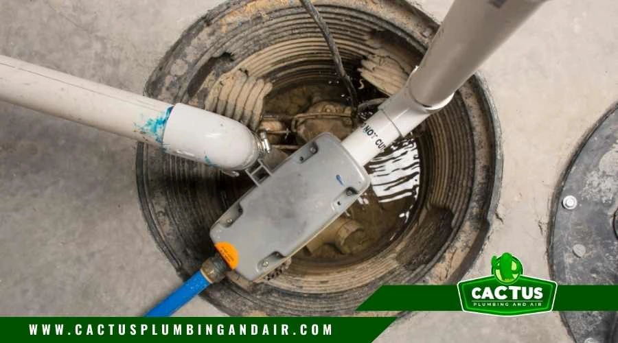 Household sump pump in a basement