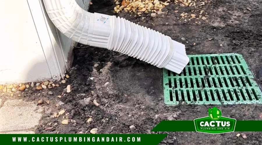 Rain gutter and downspout on a house